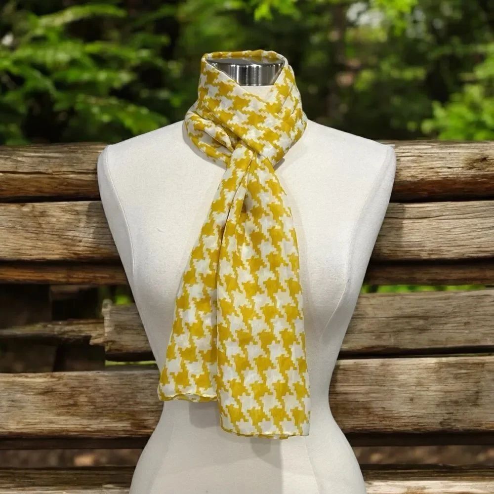 NWOT Women’s Checker Print Scarf in Yellow Gold & White Color